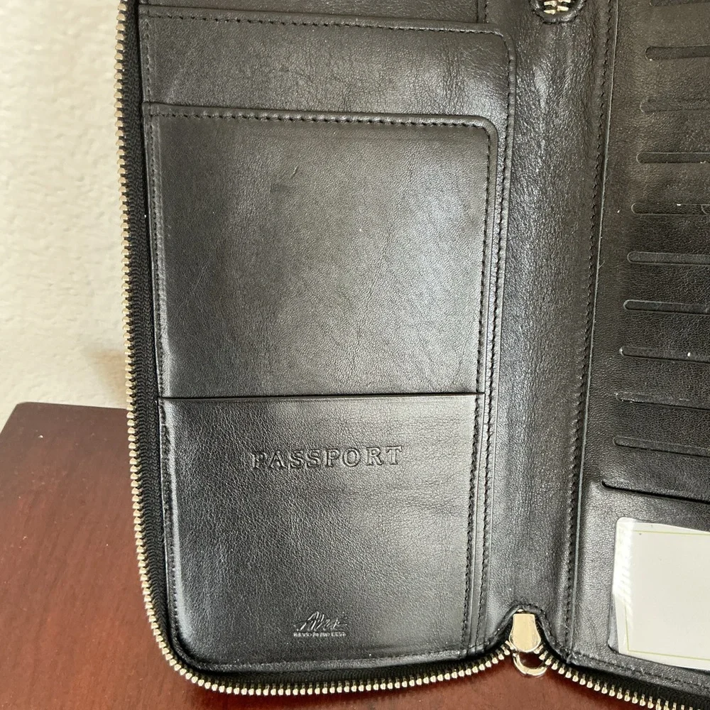 Abas Black Patent Snakeskin Zip Travel Clutch Wallet